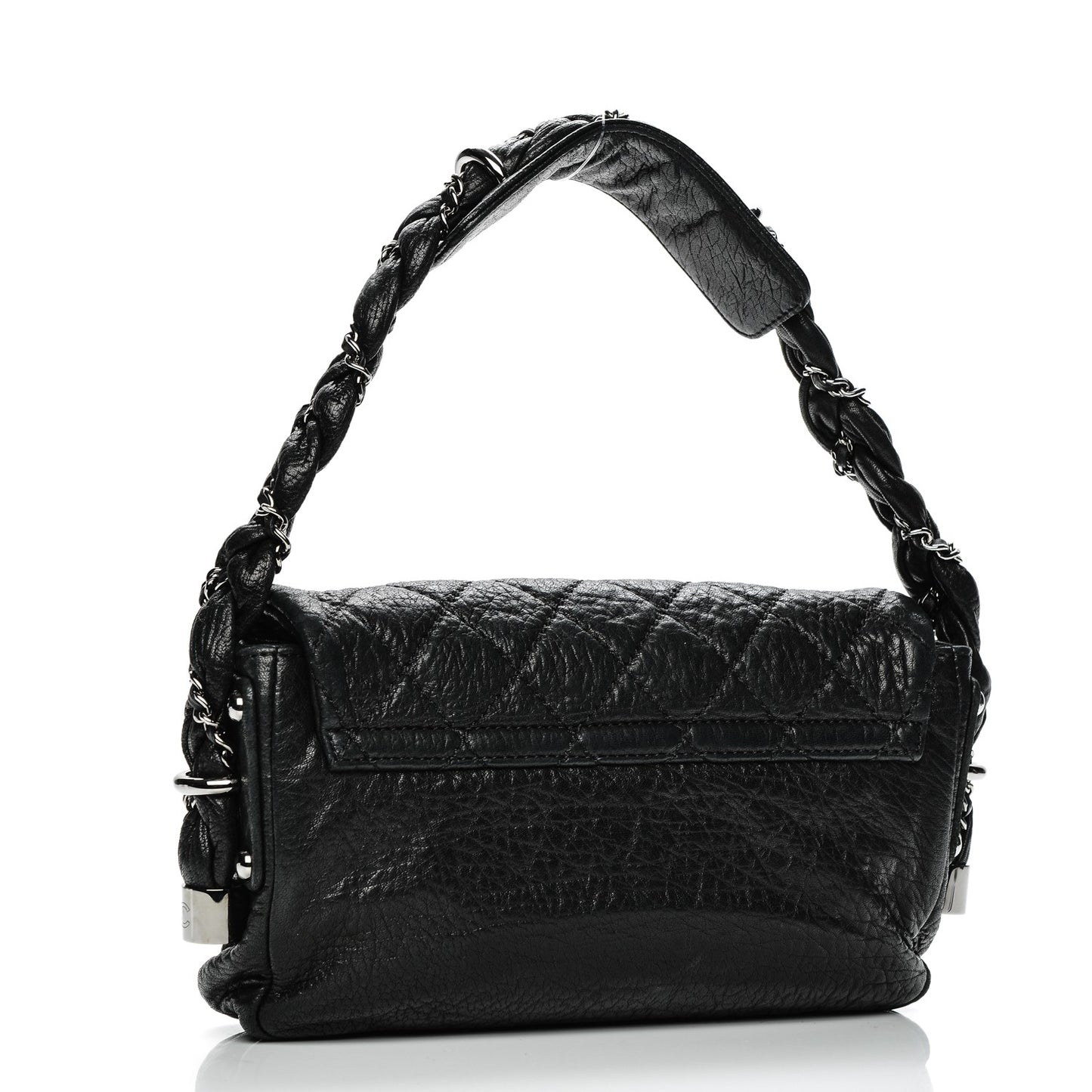 Distressed Lambskin Small Lady Braid Flap Black