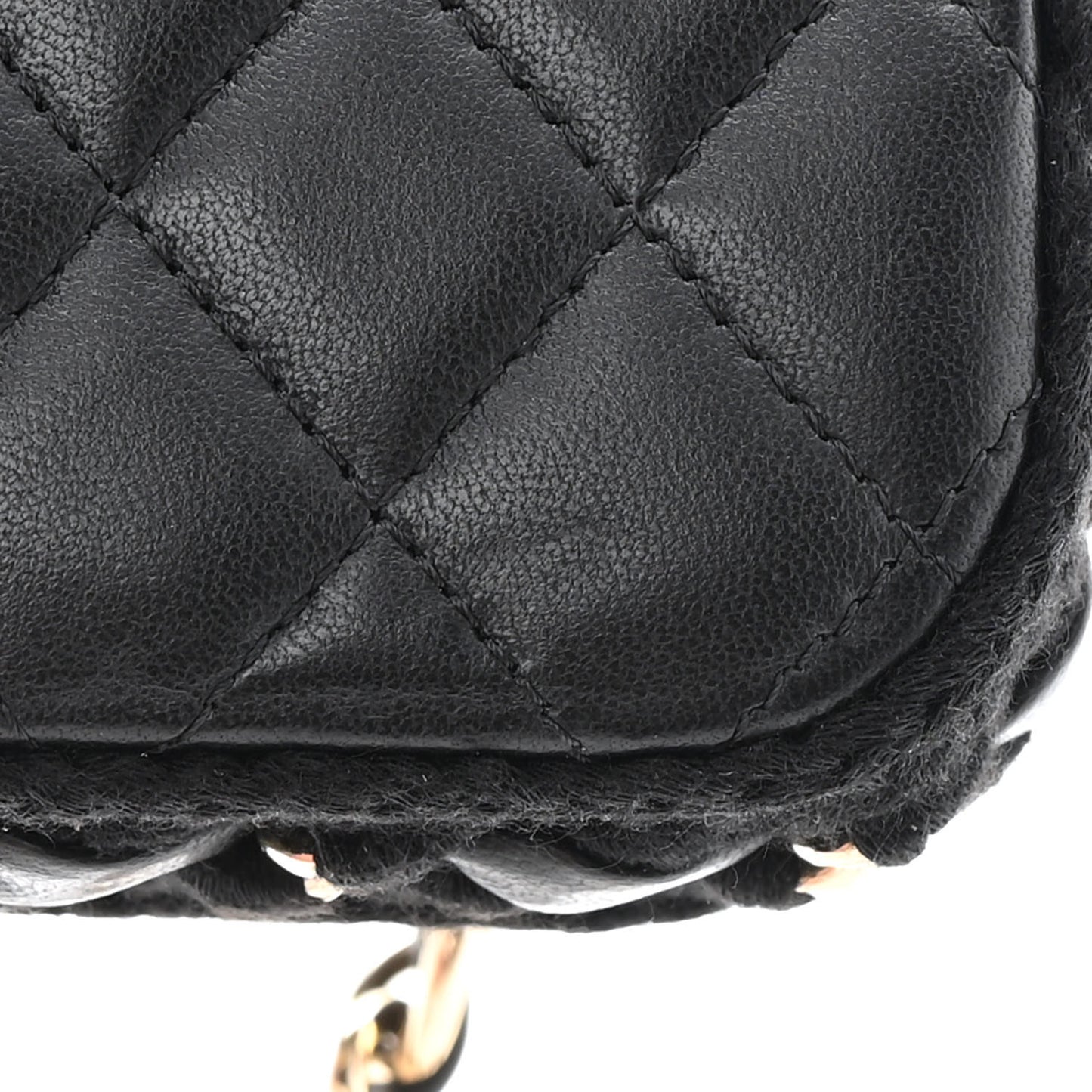 Calfskin Crochet Embroidered Quilted Mini Clutch with Chain Black