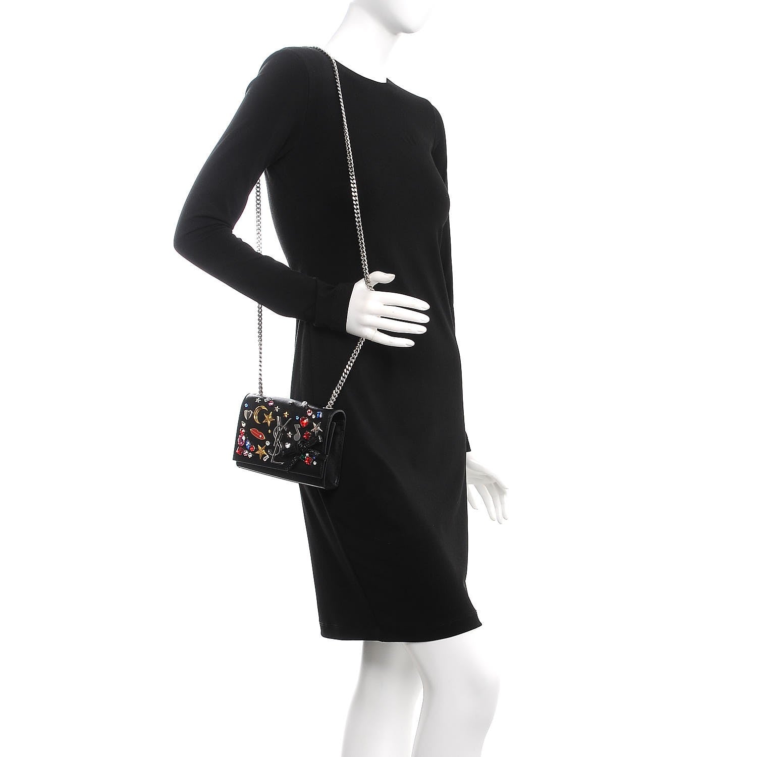 Saint Laurent Calfskin Embellished Small Monogram Kate Satchel Black 2 of 6
