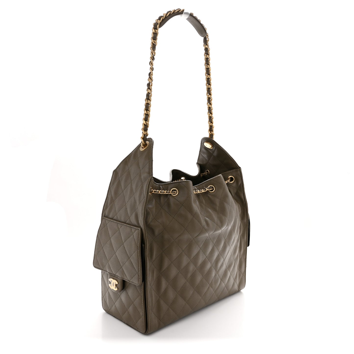 Caviar Quilted Medium Chanel 25 Handbag Dark Khaki