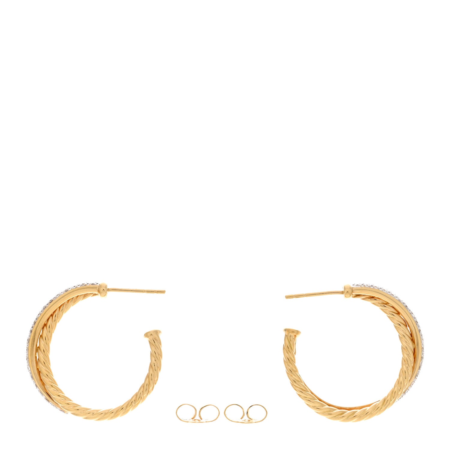David Yurman 18K Yellow Gold Diamond Crossover Medium Hoop Earrings 3 of 5