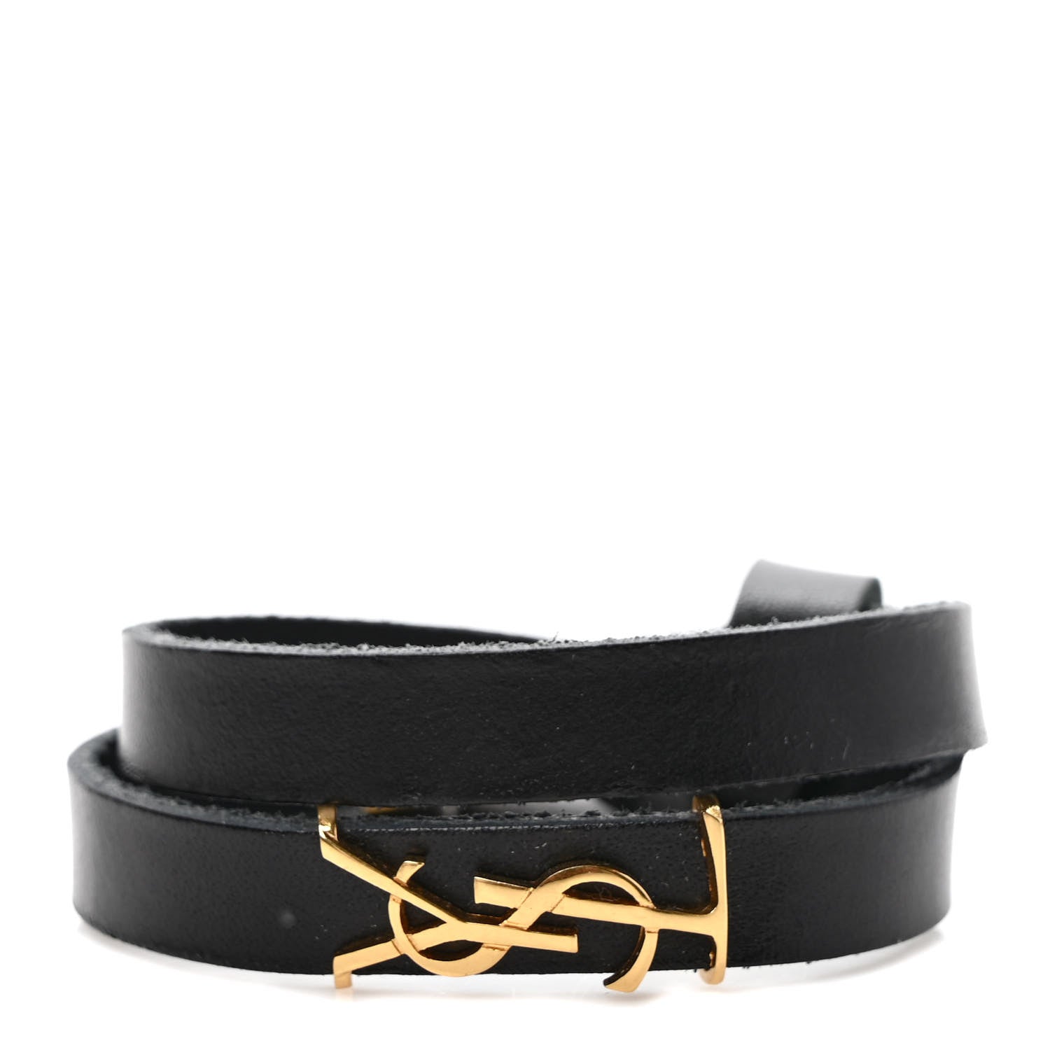 Saint Laurent Calfskin Opyum Double Wrap Bracelet Black 1 of 5