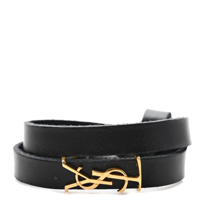 Saint Laurent Calfskin Opyum Double Wrap Bracelet Black 1 of 5