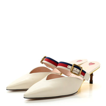 Gucci Malaga Kid Sylvie Web Bamboo Low Heel Mules 41 White 3 of 10