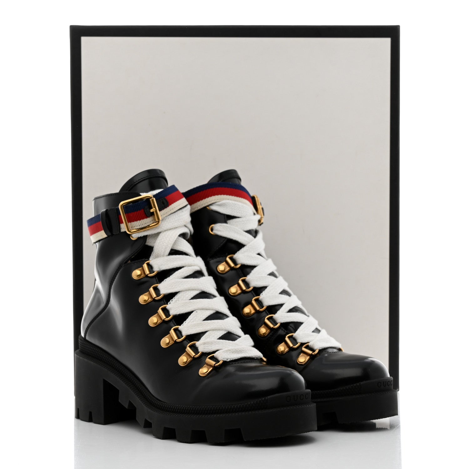 Gucci Calfskin Sylvie Web Womens Lace Up Combat Boots 36 Black 9 of 9