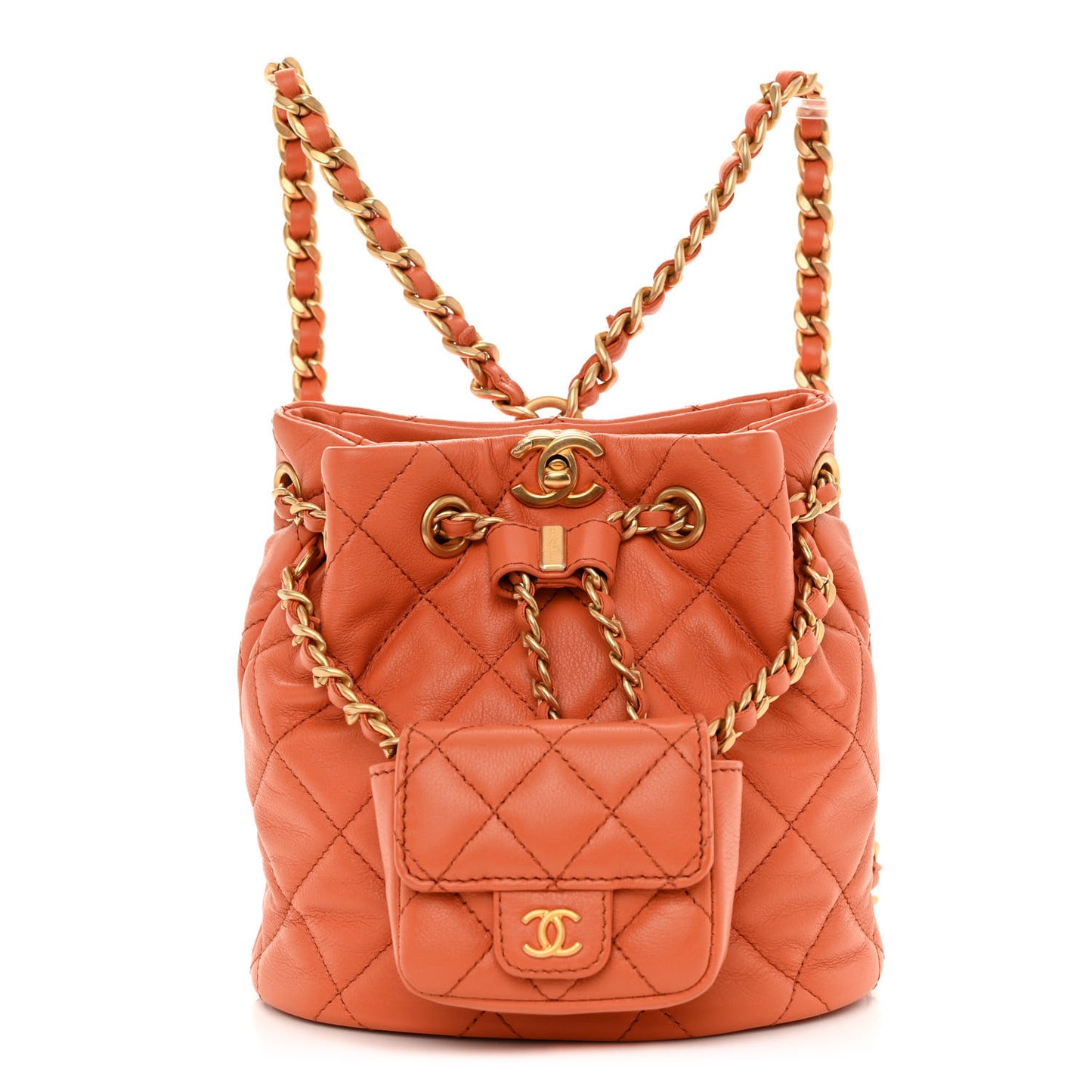 Calfskin Quilted Small CC Chain Bucket Backpack Orange
