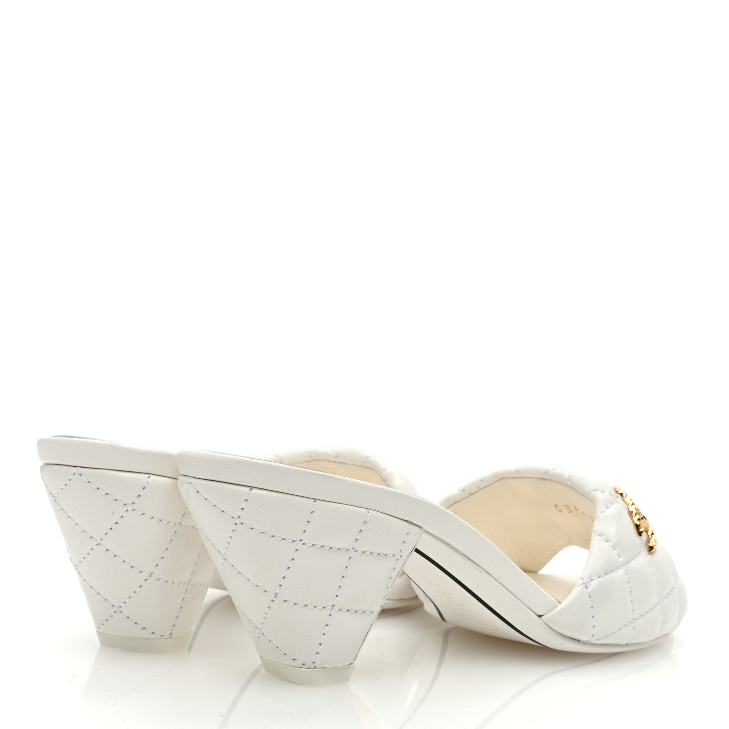 Chanel Lambskin Quilted Textured CC Mules 36 White 4 of 8
