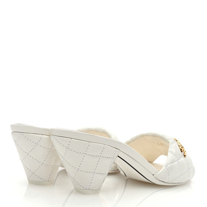 Chanel Lambskin Quilted Textured CC Mules 36 White 4 of 8