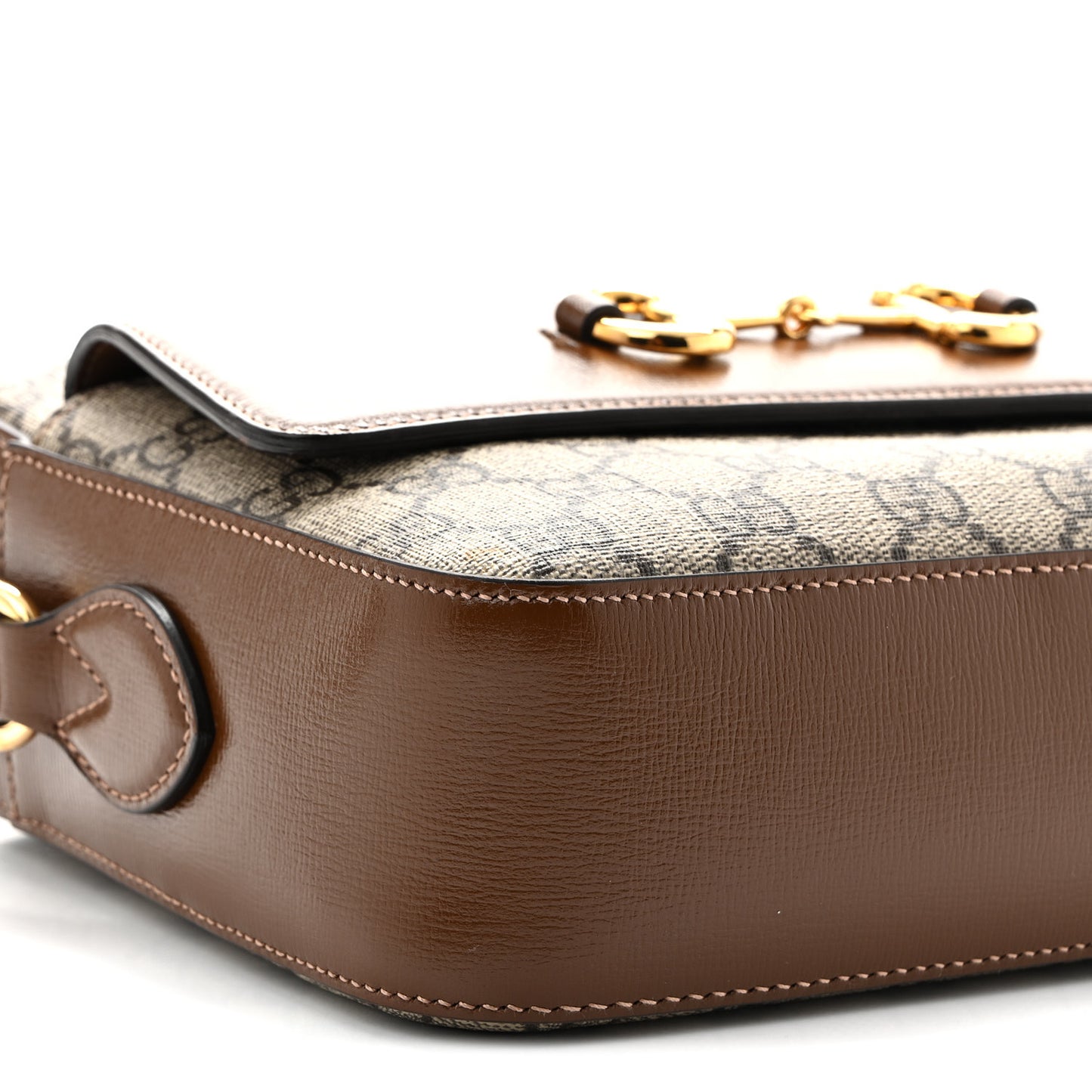 GG Supreme Monogram Small Horsebit 1955 Shoulder Bag Beige Brown Sugar