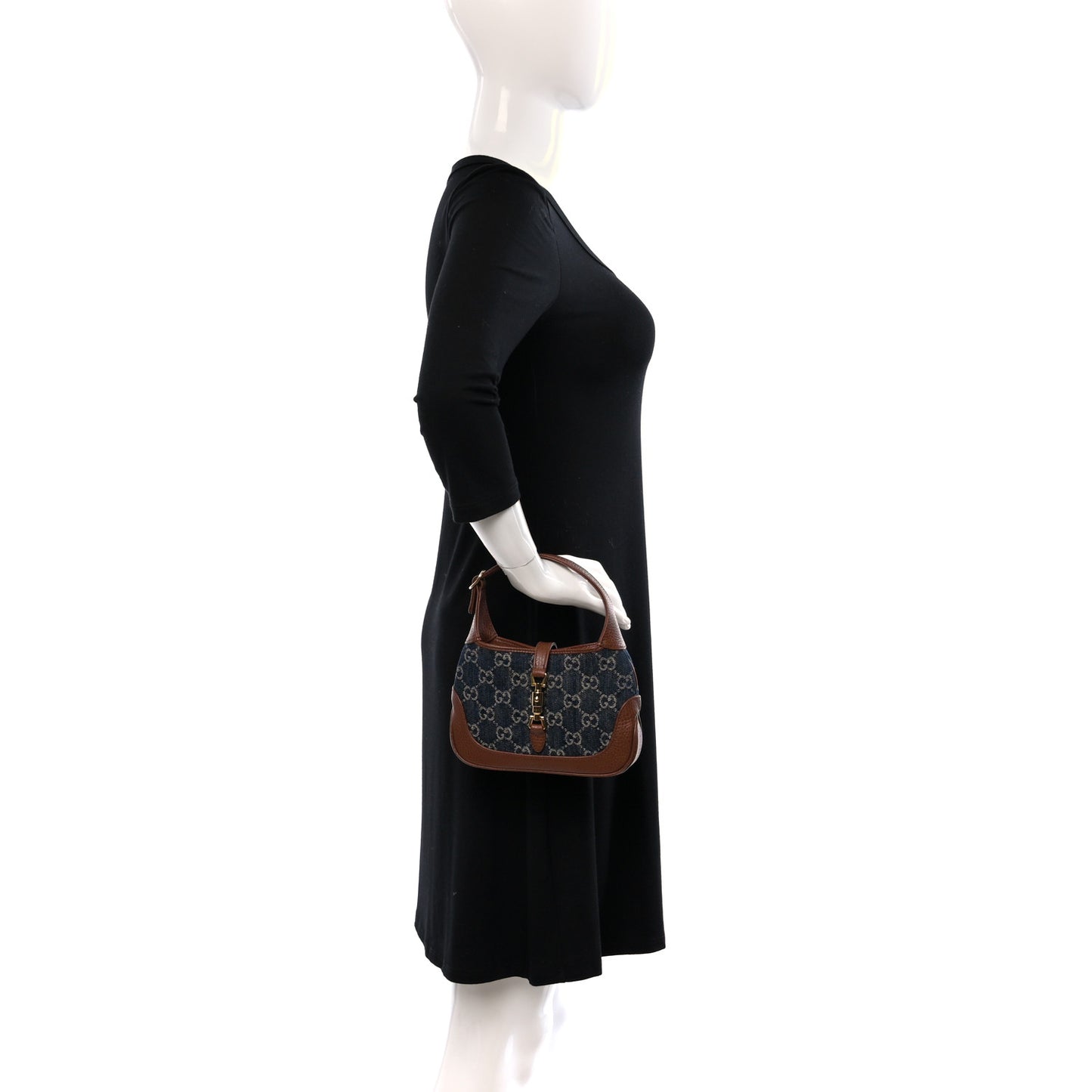 New Denim GG Monogram Calfskin Mini Jackie 1961 Hobo Blue Tea Cuir