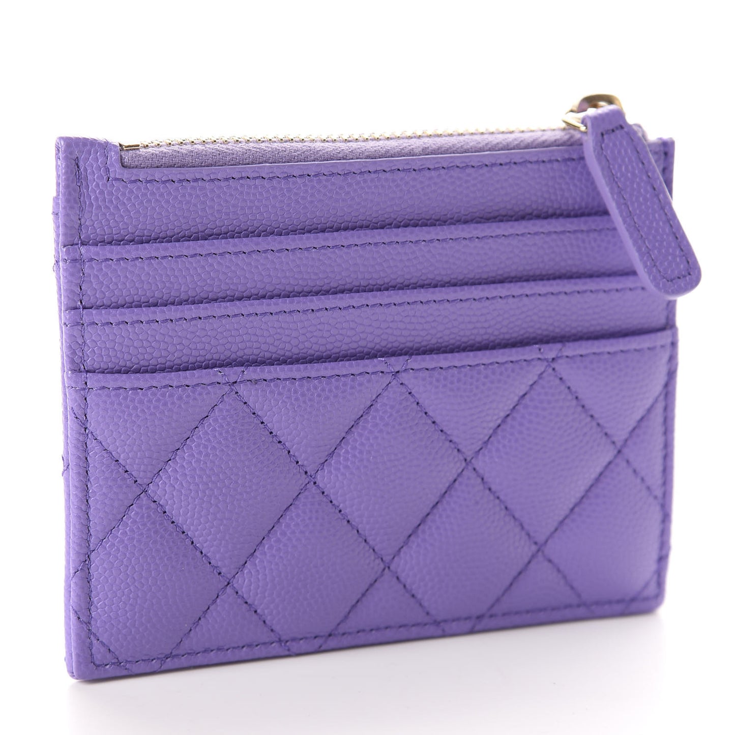 Caviar Quilted CC Zip Card Holder Purple