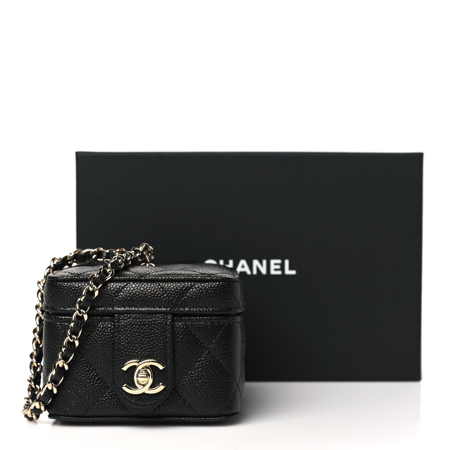 Caviar Quilted Mini Vanity Wrist Case With Chain Black