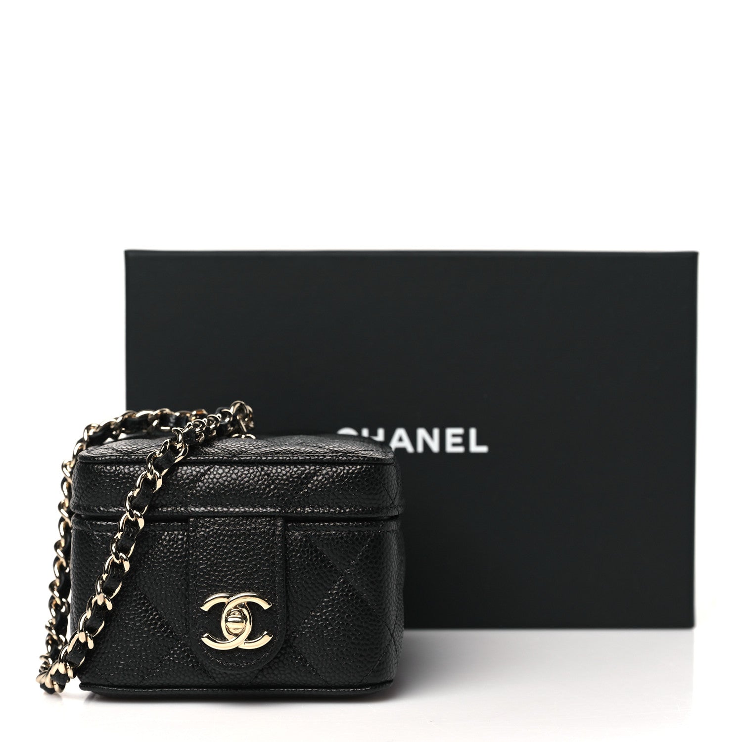 Chanel Caviar Quilted Mini Vanity Wrist Case With Chain Black 11 of 11