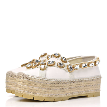 Gucci Canvas Crystal Embellished Platform Espadrilles 38 Great White 3 of 9