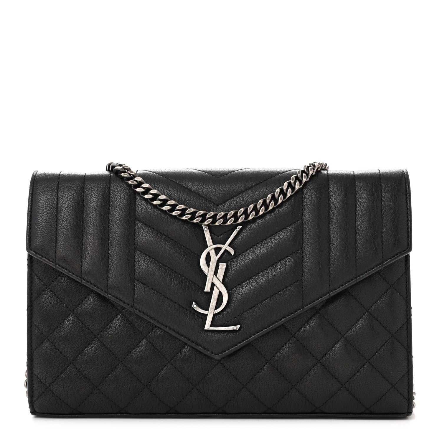 Saint Laurent Sheepskin Tri-Quilt Monogram Envelope Chain Wallet Black 1 of 11