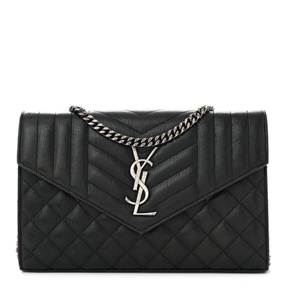 Saint Laurent Sheepskin Tri-Quilt Monogram Envelope Chain Wallet Black 1 of 11