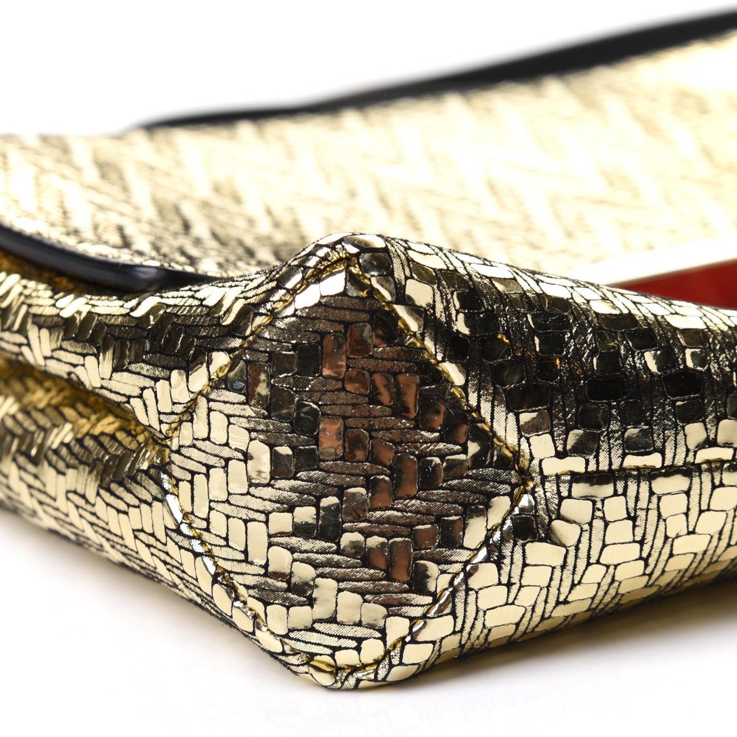 Christian Louboutin Laminated Specchio Chevron Rougissime Clutch Gold 10 of 11
