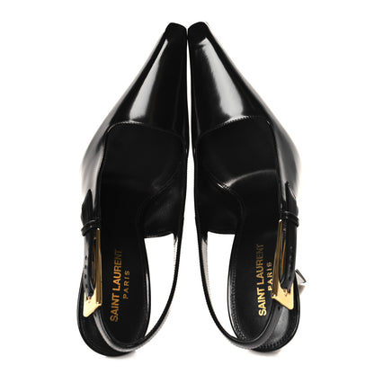 Saint Laurent Glazed Calfskin Lee Slingback Pumps 38.5 Black 2 of 10