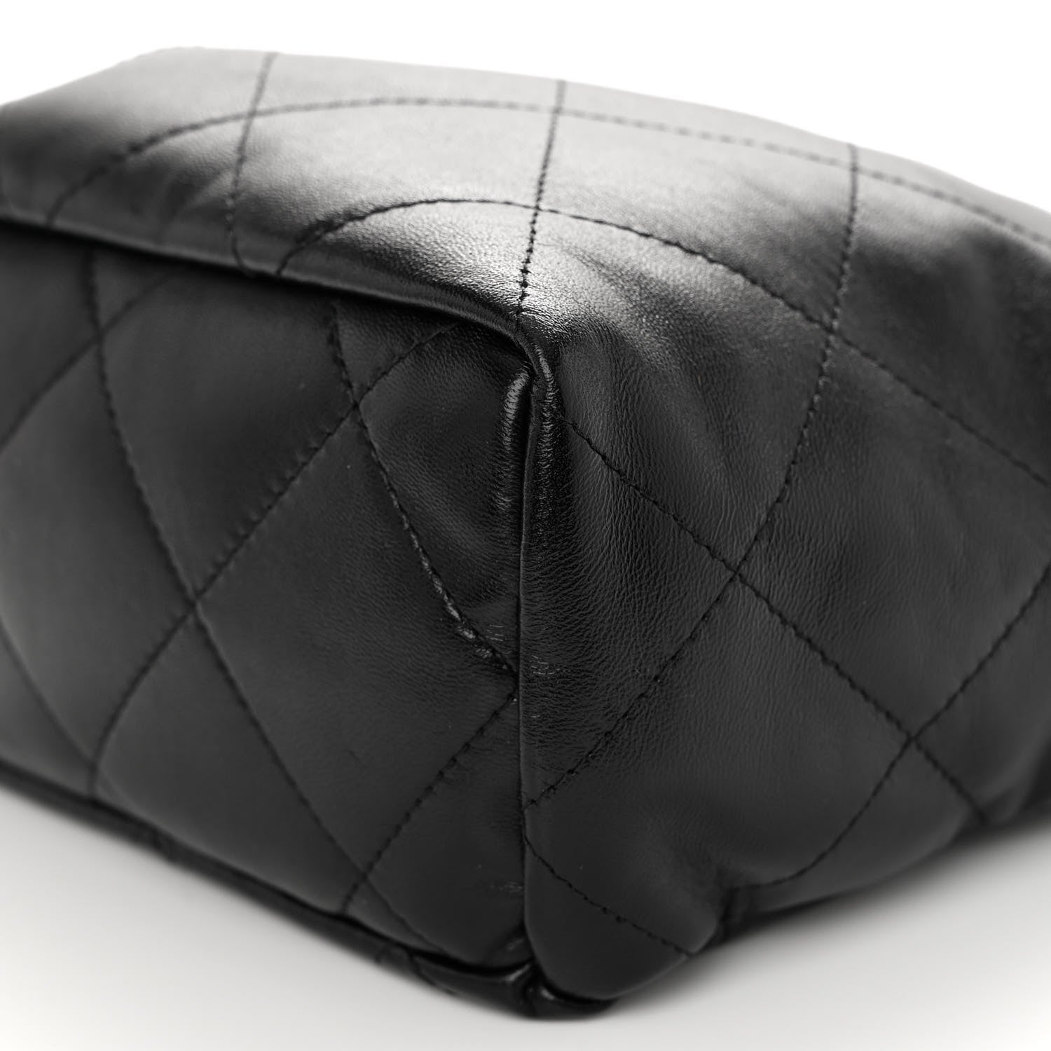 Chanel Lambskin Resin Quilted Small Bucket Bag Black 1374535