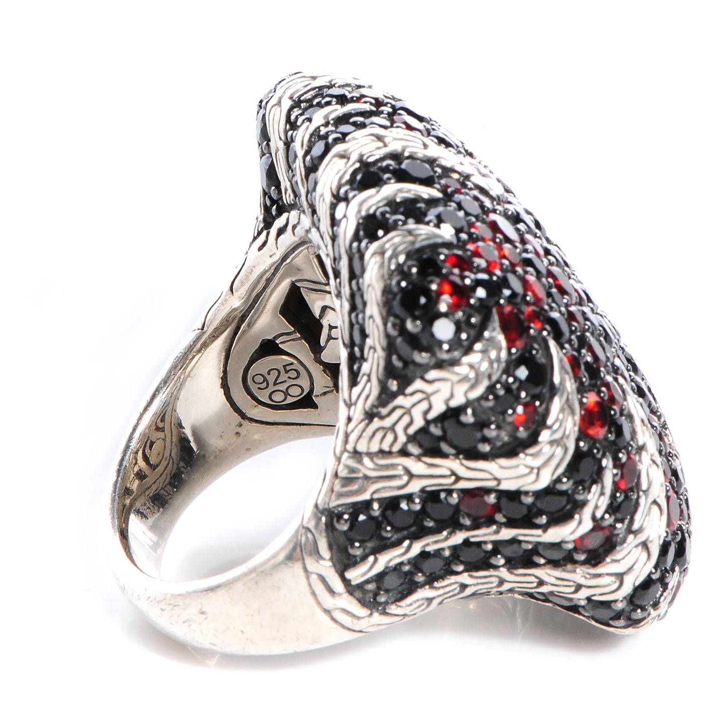 Sterling Silver Garnet Black Spinel Palu Macan Square Ring 6
