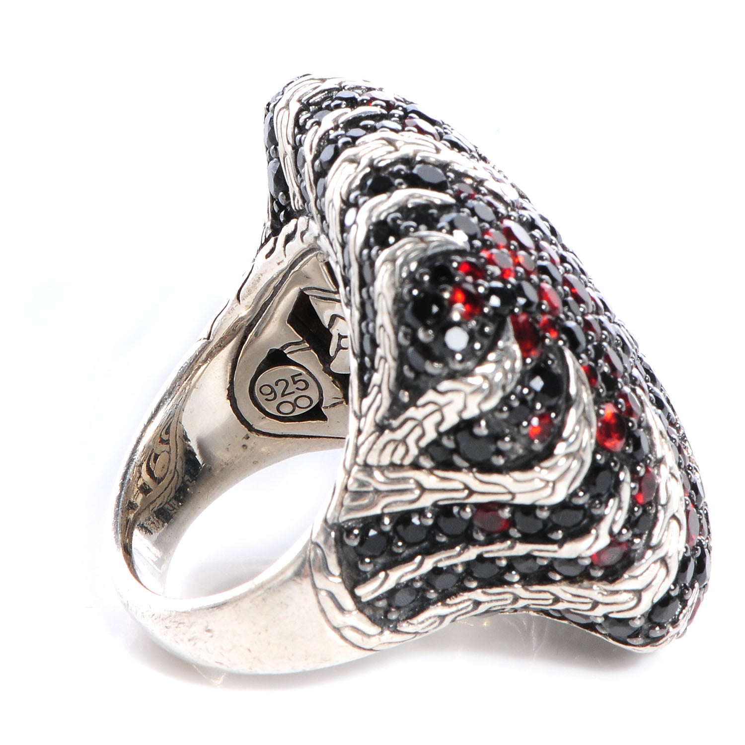 John Hardy Sterling Silver Garnet Black Spinel Palu Macan Square Ring 6 4 of 4