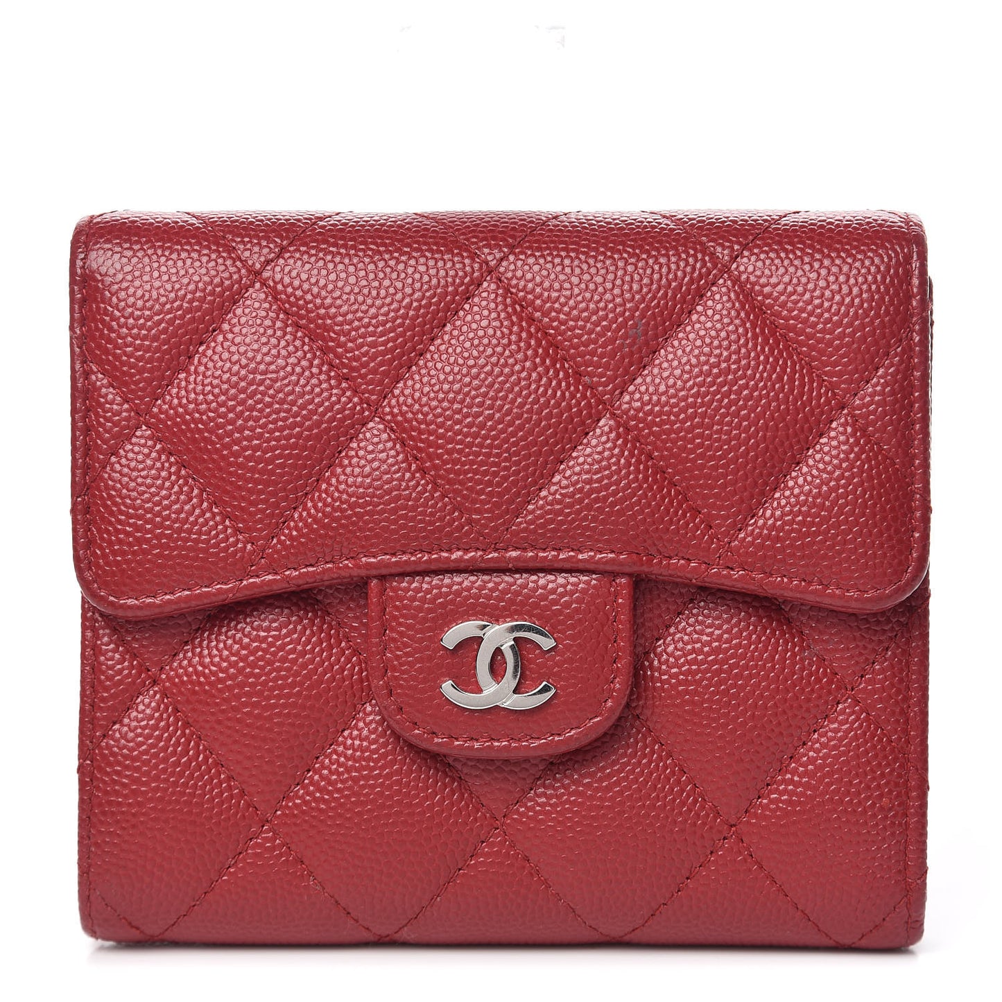 Caviar Quilted Compact Flap Wallet Dark Red