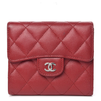 Chanel Caviar Quilted Compact Flap Wallet Dark Red 1 of 10
