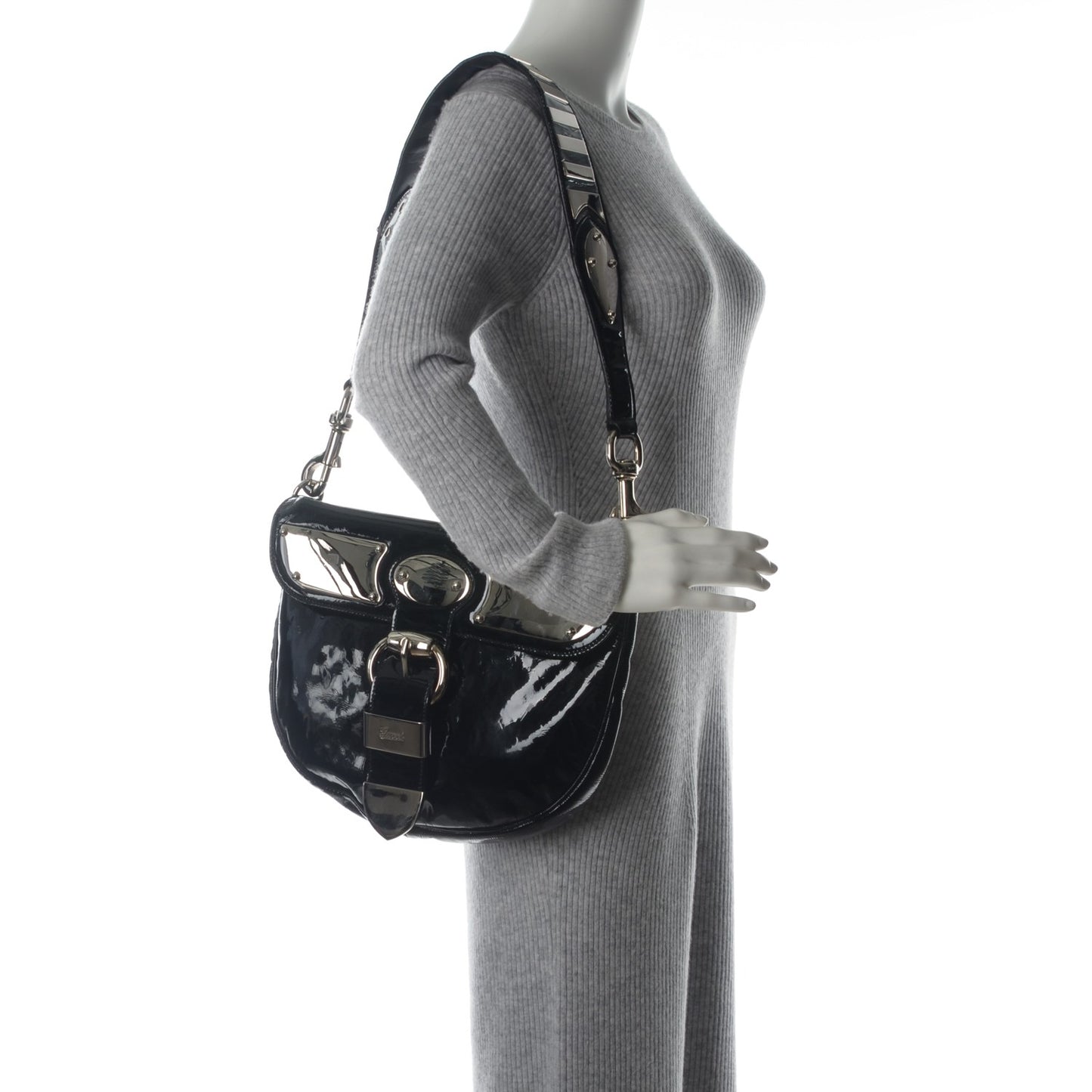 Patent Calfskin Medium Romy Shoulder Bag Black