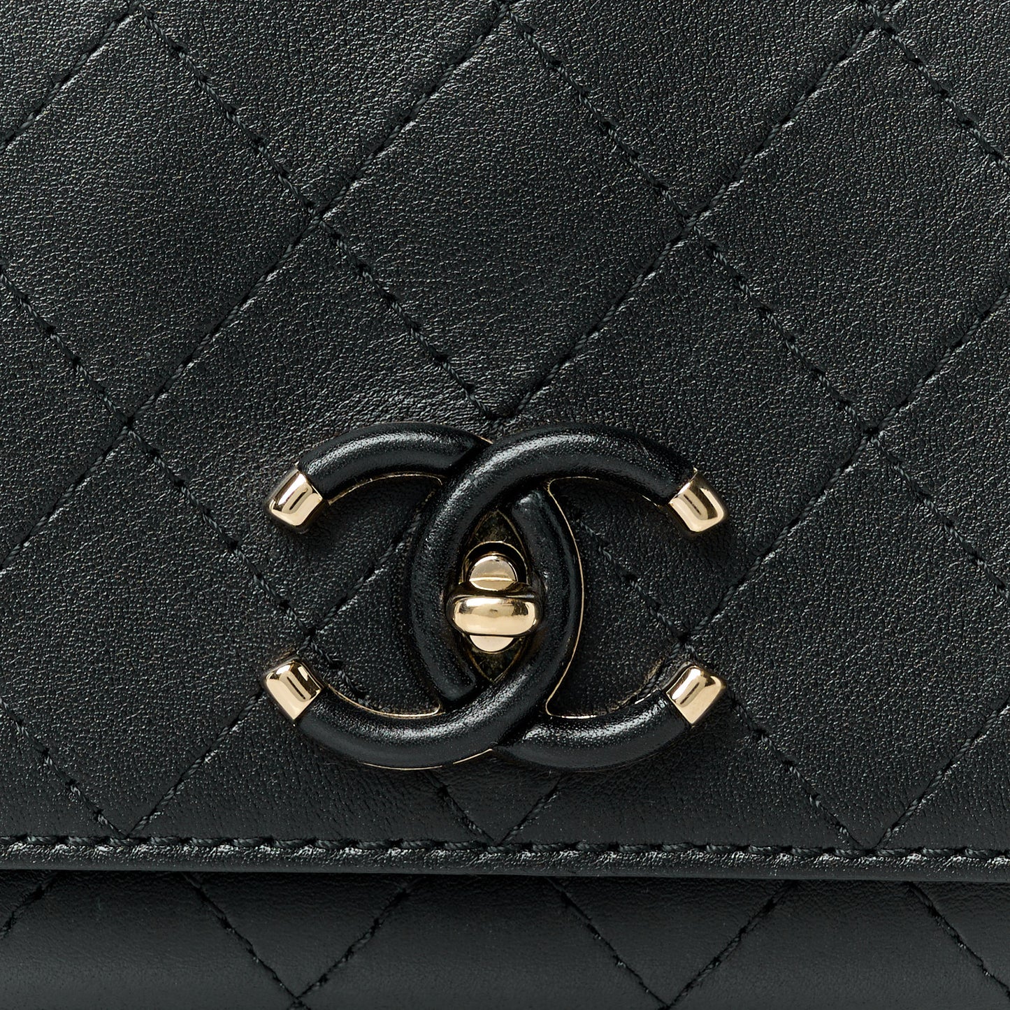 Calfskin Stitched CC Case Flap Bag Black