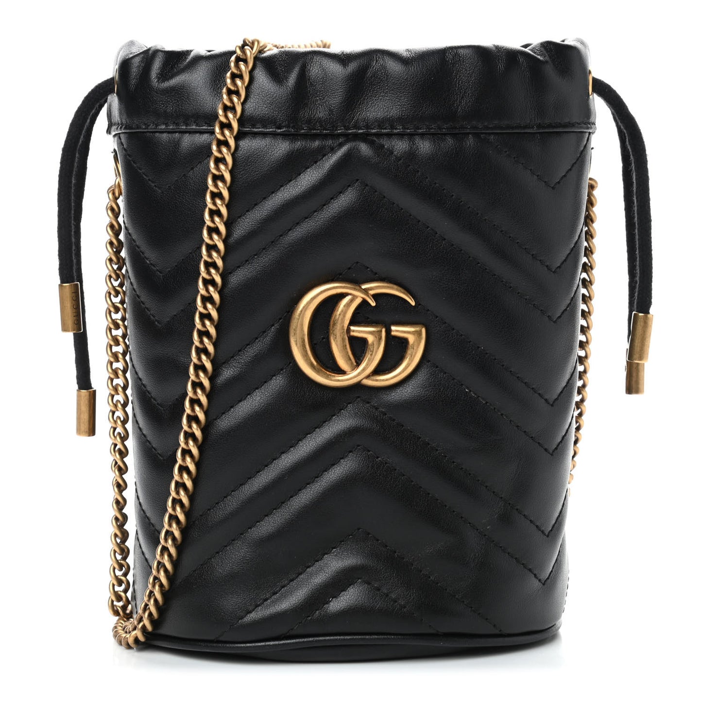 Calfskin Matelasse Mini GG Marmont 2.0 Bucket Bag Black