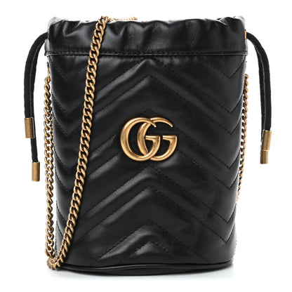 Gucci Calfskin Matelasse Mini GG Marmont 2.0 Bucket Bag Black 1 of 4
