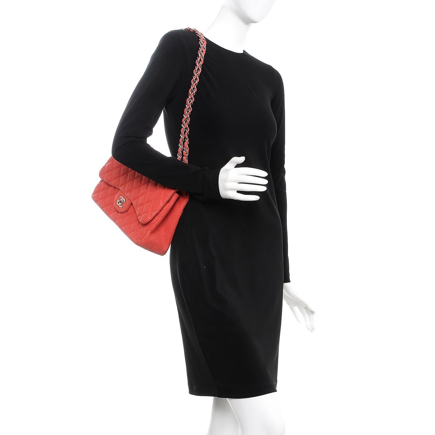 Chanel Iridescent Caviar Quilted Jumbo Double Flap Coral 2 of 15