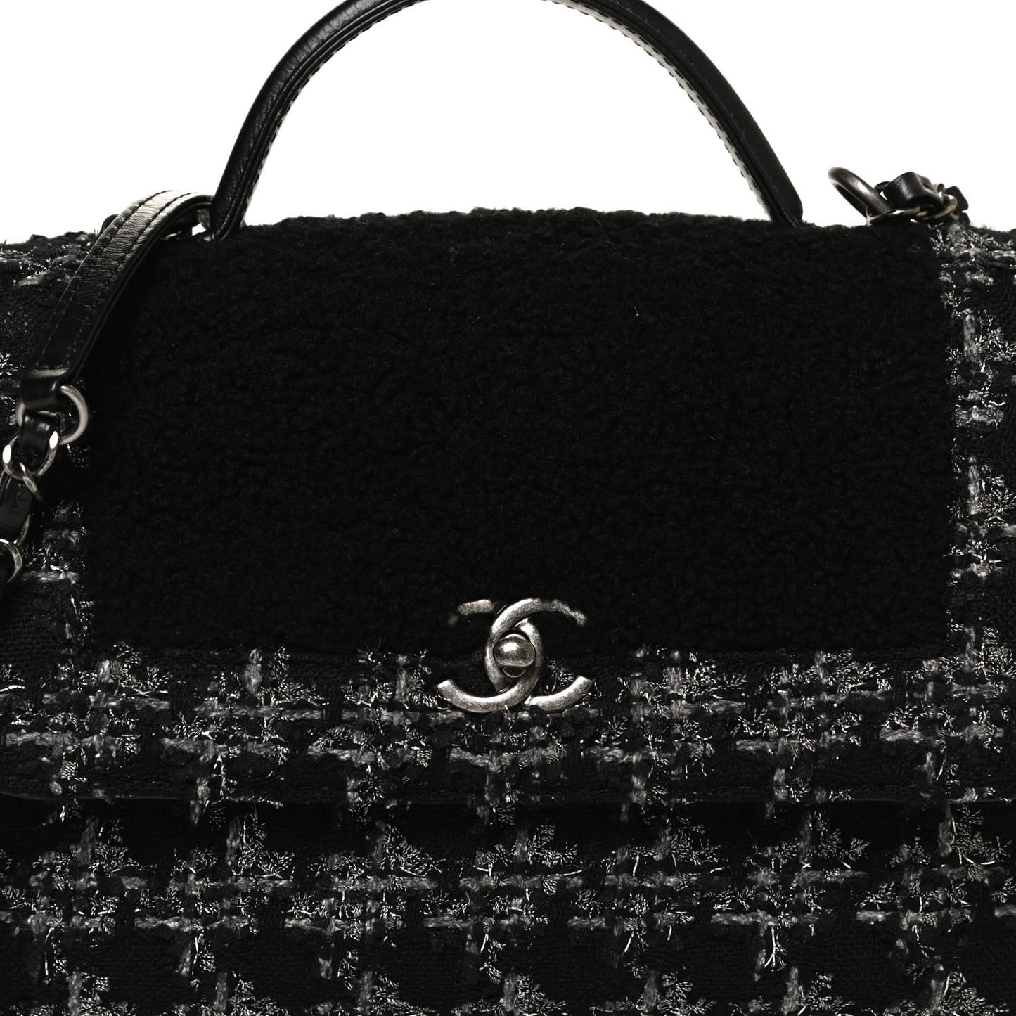 Shearling Tweed Medium Handle Boy Flap Black Grey