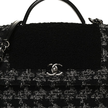 Chanel Shearling Tweed Medium Handle Boy Flap Black Grey 7 of 10