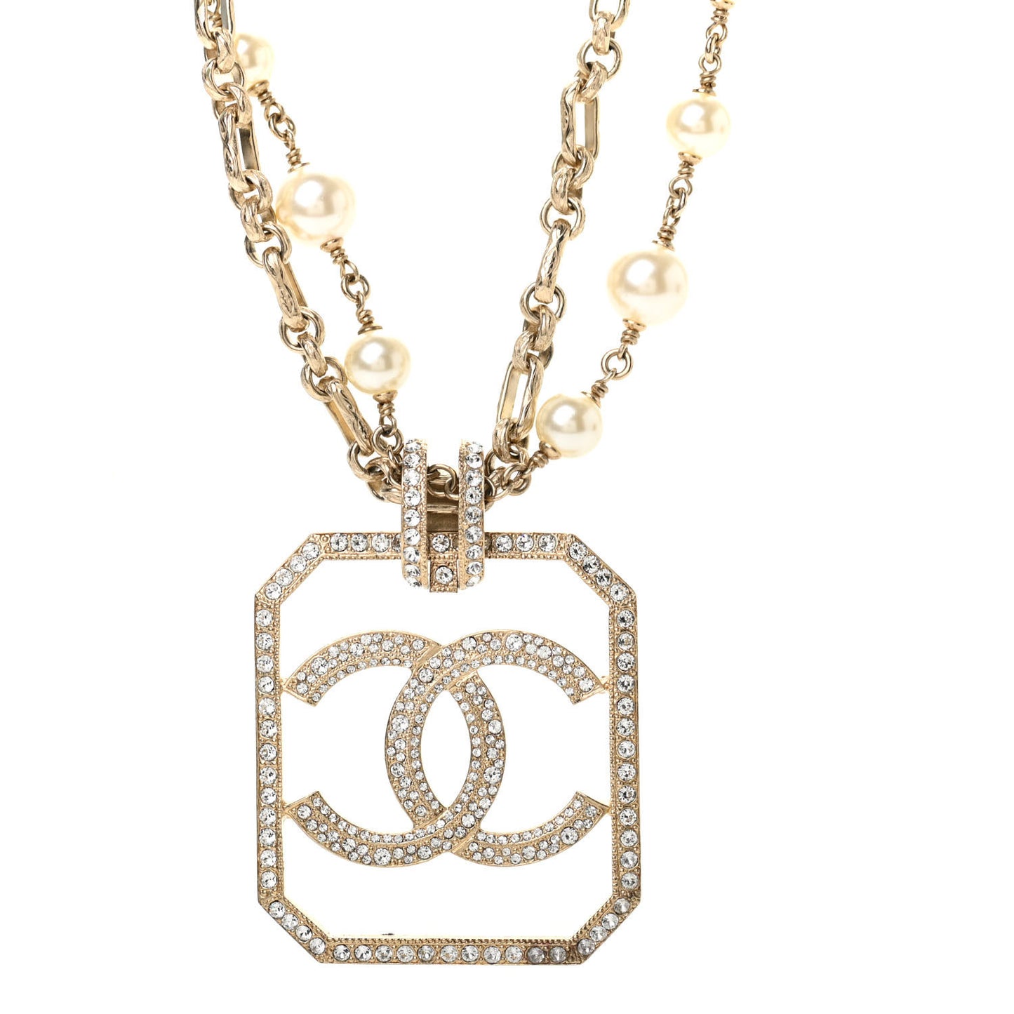 Pearl Crystal CC Double Strand Necklace Gold