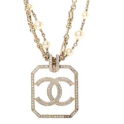 Chanel Pearl Crystal CC Double Strand Necklace Gold 4 of 6