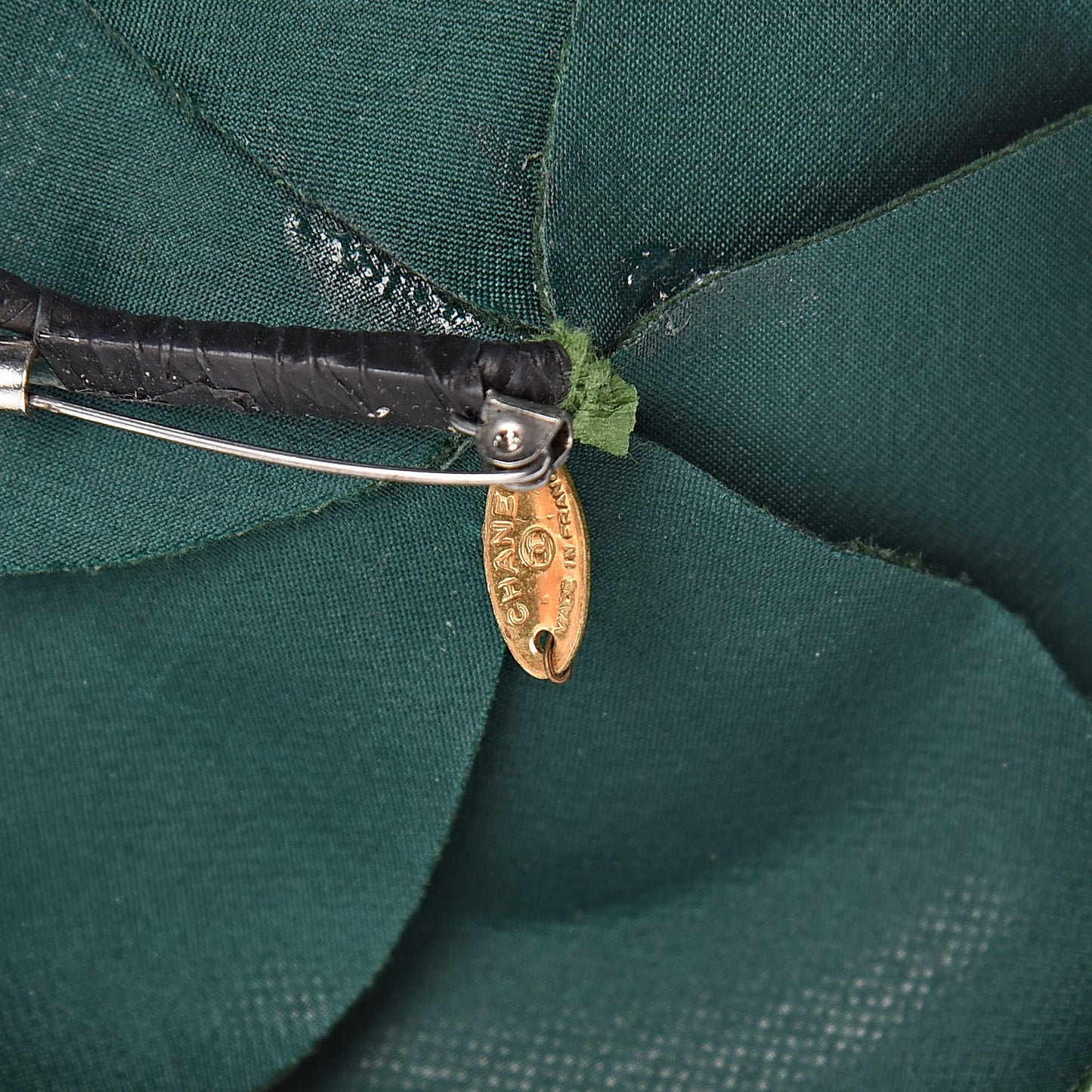 Velvet Camellia Brooch Pin Dark Green