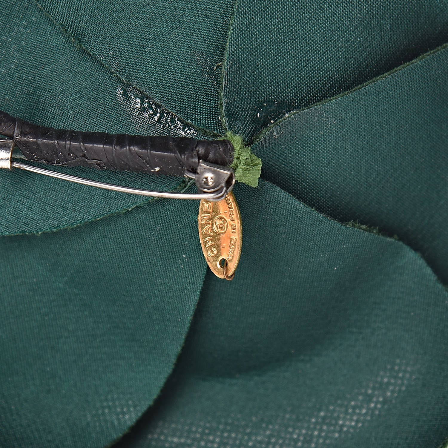 Chanel Velvet Camellia Brooch Pin Dark Green 4 of 5