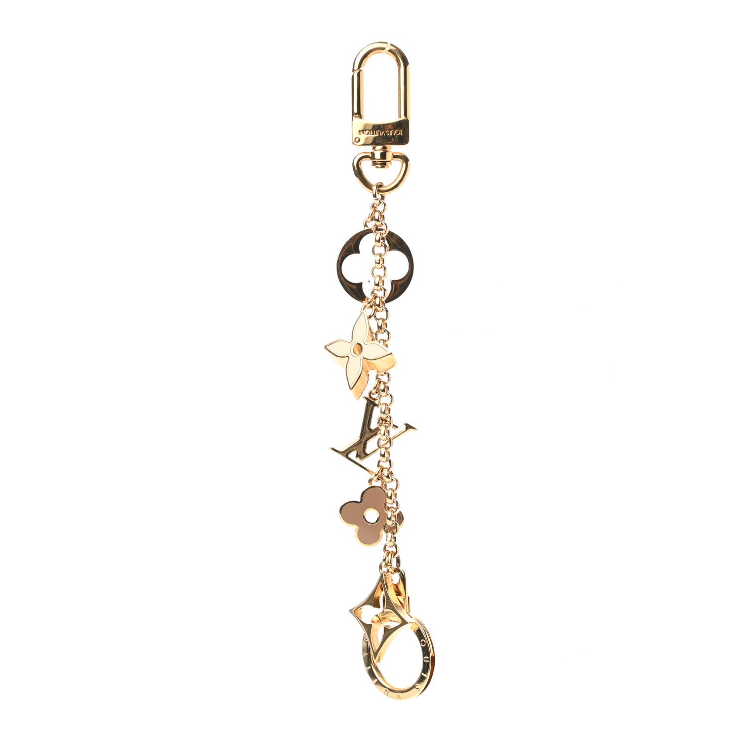 Louis Vuitton Brass Enamel Fleur De Monogram Bag Charm Chain Gold 1 of 3