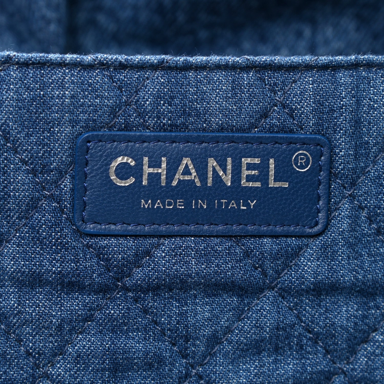 Chanel Denim Printed Shopping Bag Blue 6 of 10