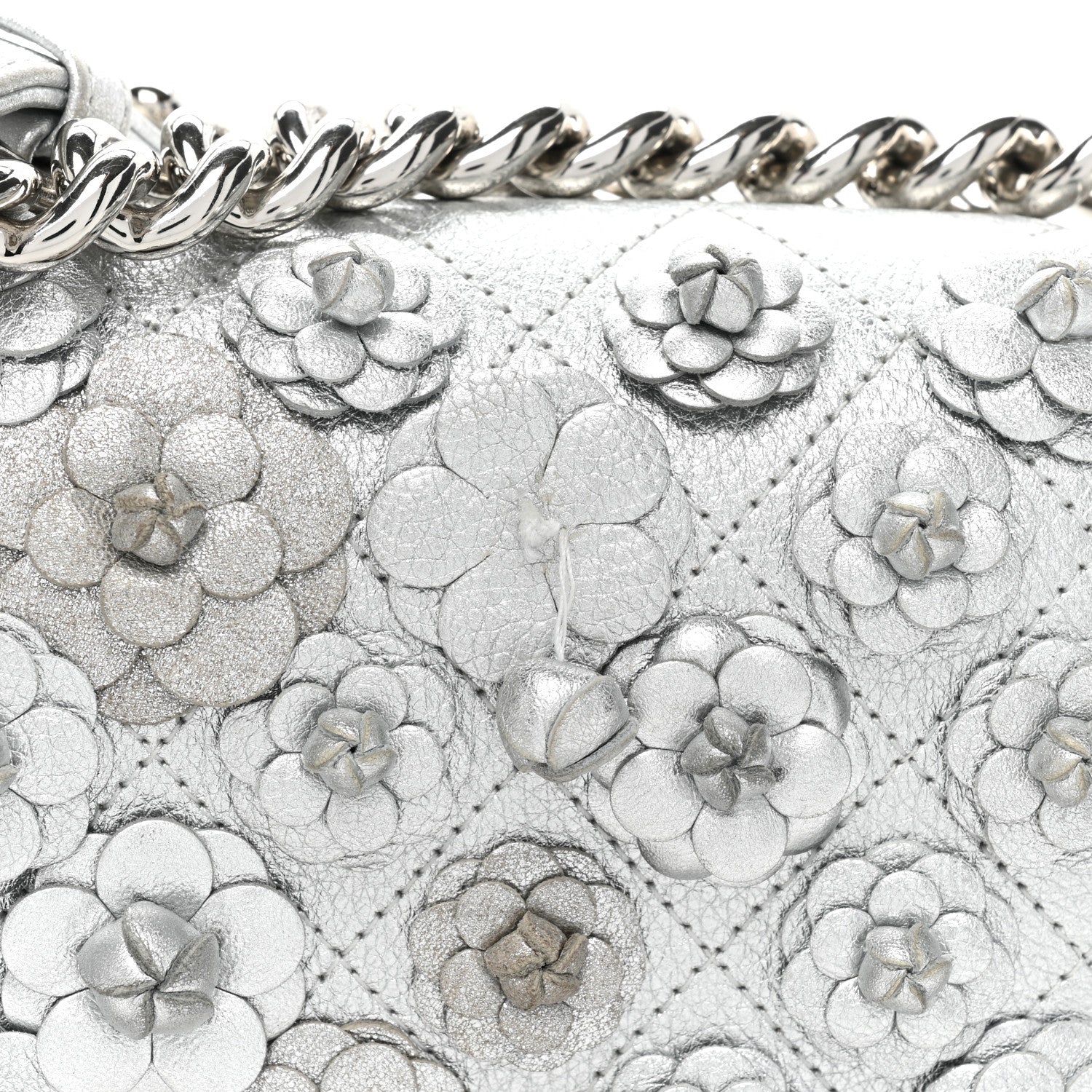 Chanel Metallic Calfskin Camellia Quilted Small Boy Flap Silver 18 of 18