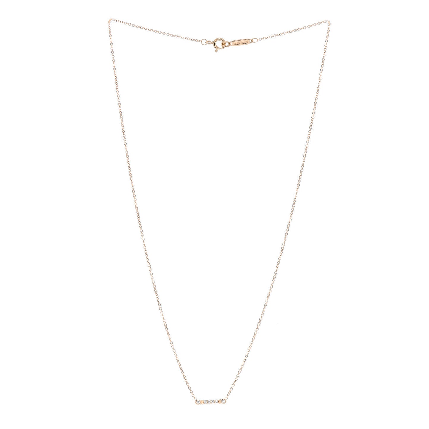 18K Rose Gold Diamond Fleur de Lis Key Bar Pendant Necklace