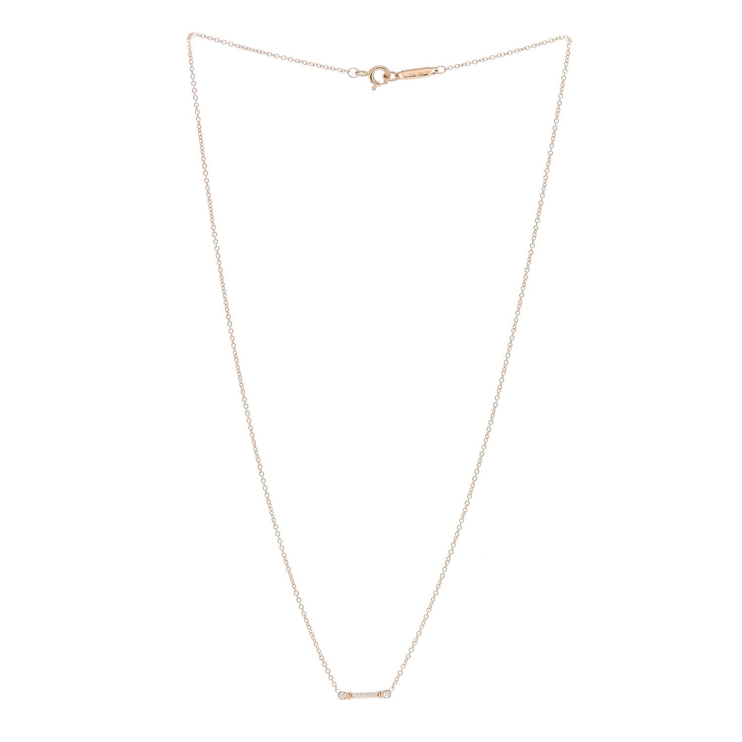 Tiffany 18K Rose Gold Diamond Fleur de Lis Key Bar Pendant Necklace 3 of 4
