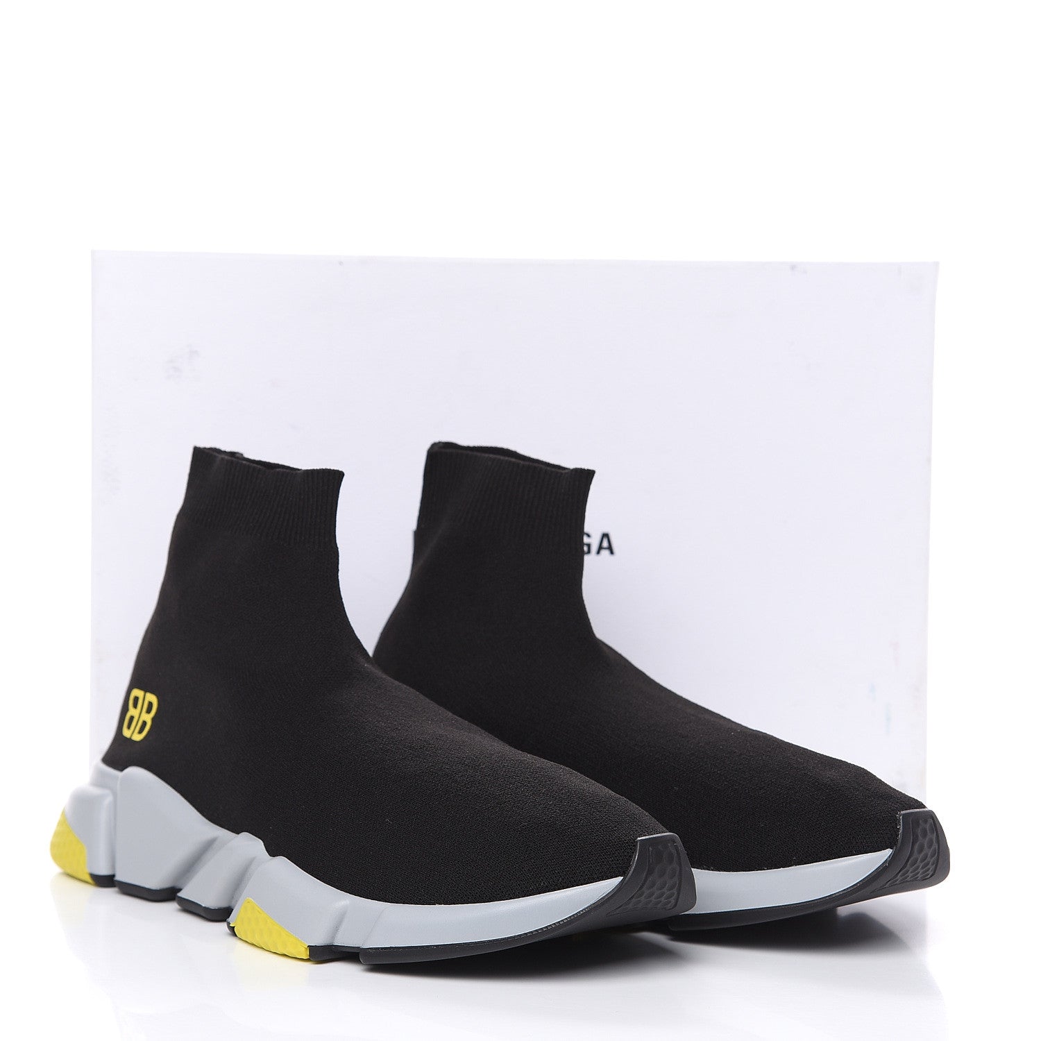 Balenciaga Neoprene Knit BB Mens Speed Sneakers 45 Black Grey Yellow 8 of 8