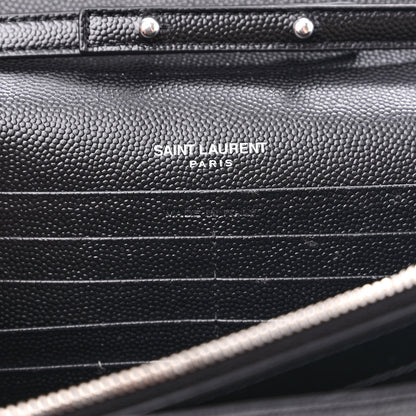 Saint Laurent Grain De Poudre Matelasse Chevron Monogram Chain Wallet Black 8 of 12