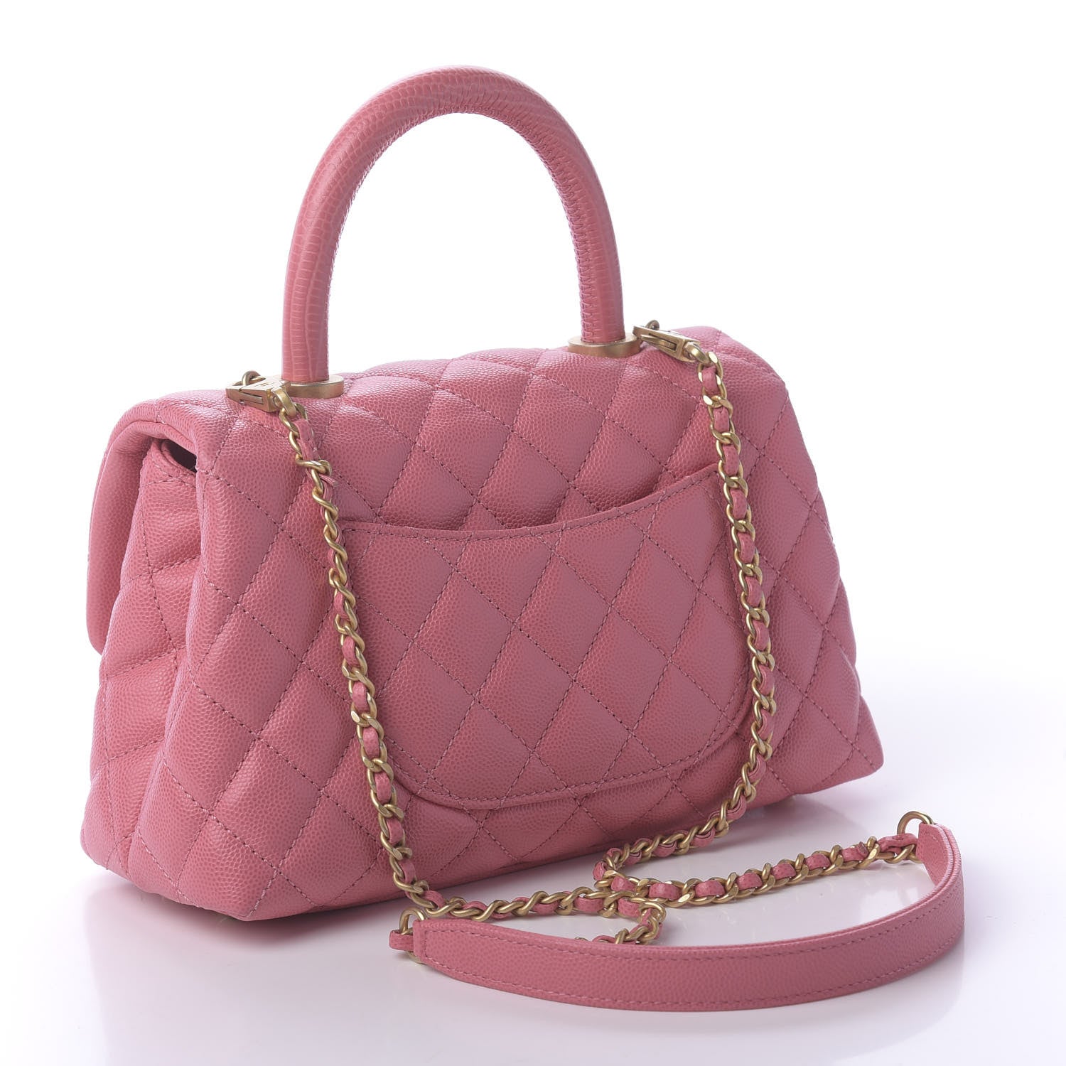 Chanel Caviar Lizard Embossed Quilted Mini Coco Handle Flap Pink 3 of 11