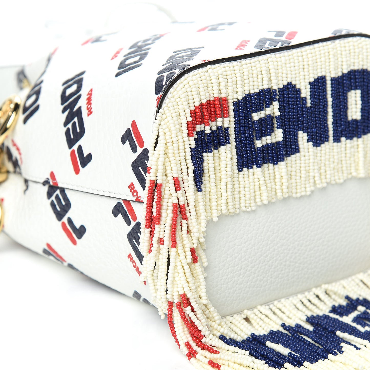 X FILA Calfskin F is Fendi Mania Fringe Mini Mon Tresor Bucket Bag White