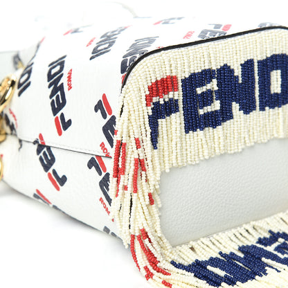 Fendi X FILA Calfskin F is Fendi Mania Fringe Mini Mon Tresor Bucket Bag White 8 of 11