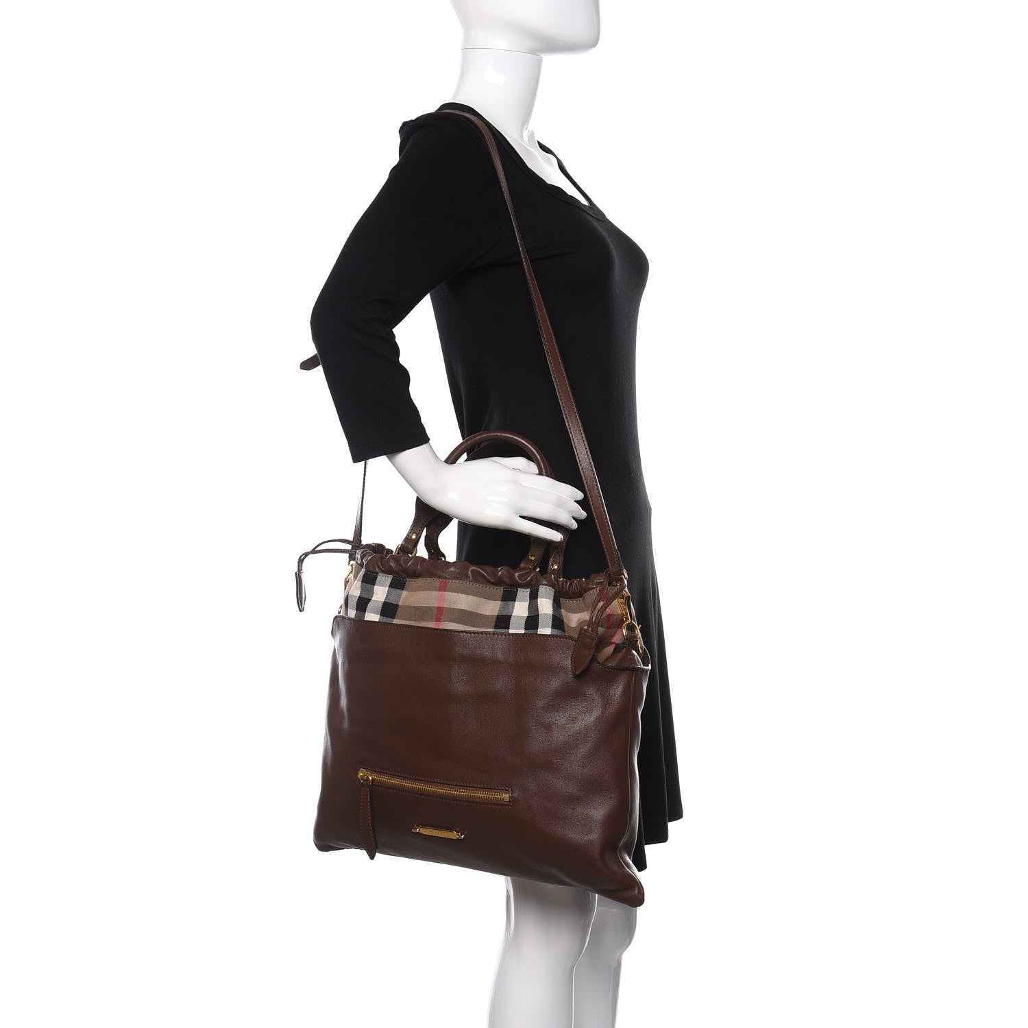Burberry Soft Calfskin House Check Big Crush Tote Brown Ochre 2 of 12
