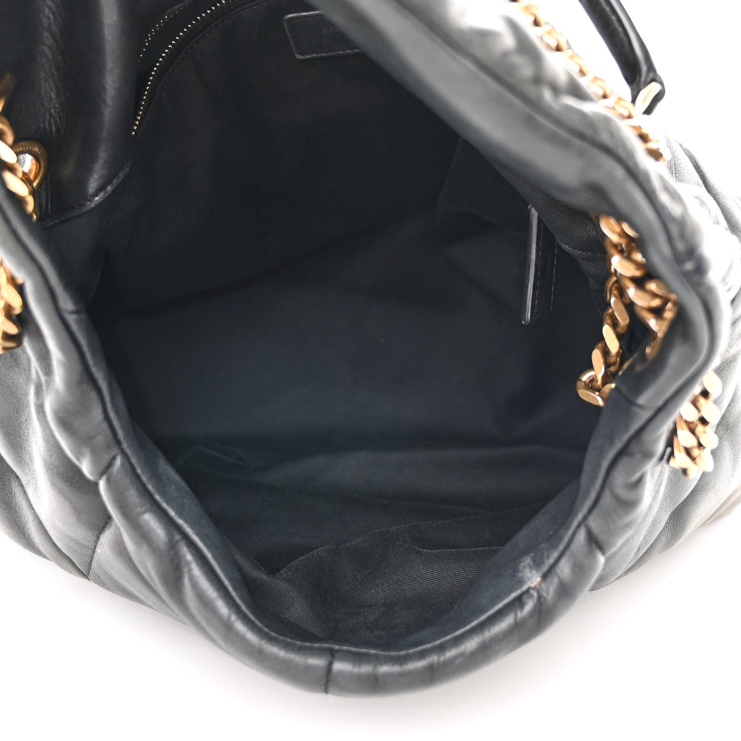 Lambskin Quilted Medium Loulou Puffer Monogram Chain Satchel Black